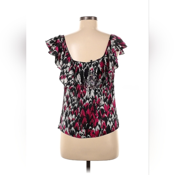 NWT Armani Exchange 100% Silk Sleeveless Top Side Zip M Abstract Black Pink - Picture 2 of 8